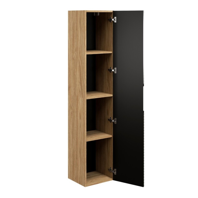 Dulap inalt Ocean Black, MDF, PAL melaminat, negru mat/stejar uleiat, 1 usa, H.170 cm, OCEAN BLACK 80-01-1D