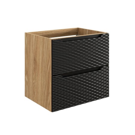 Dulap lavoar Ocean Black, MDF, PAL melaminat, negru mat/stejar uleiat, 2 sertare, L.60 cm, OCEAN BLACK 82-60-2S
