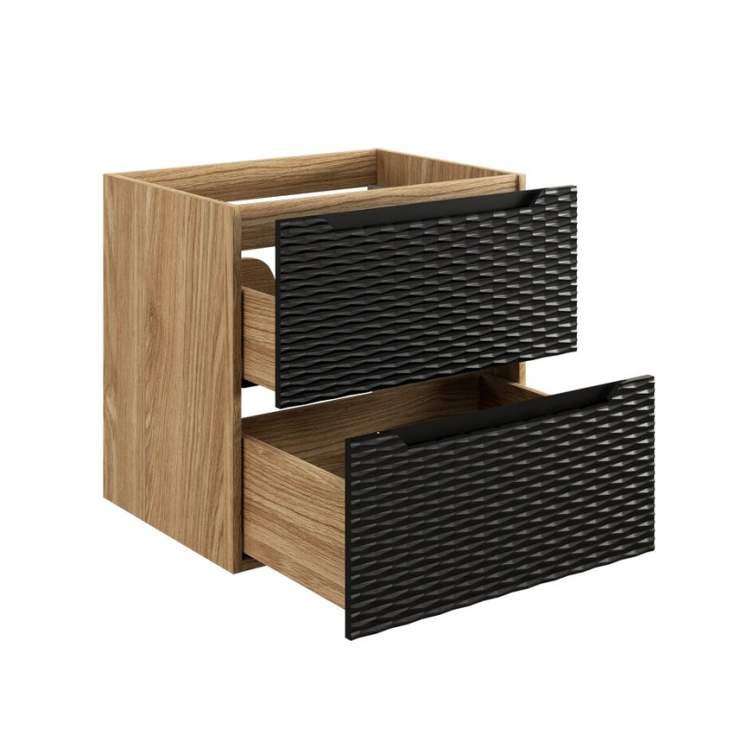 Dulap lavoar Ocean Black, MDF, PAL melaminat, negru mat/stejar uleiat, 2 sertare, L.60 cm, OCEAN BLACK 82-60-2S