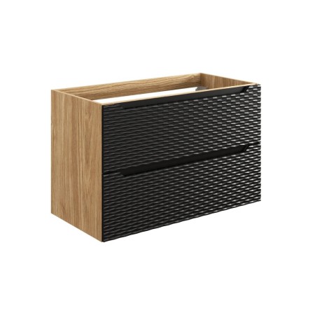 Dulap lavoar Ocean Black, MDF, PAL melaminat, negru mat/stejar uleiat, 2 sertare, L.90 cm, OCEAN BLACK 82-90-2S