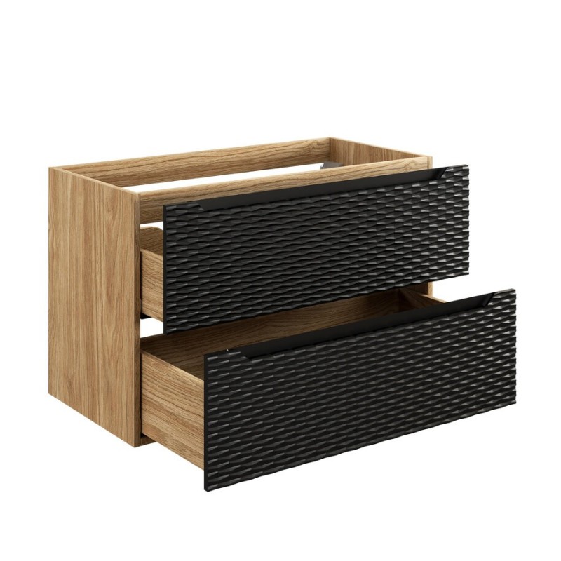 Dulap lavoar Ocean Black, MDF, PAL melaminat, negru mat/stejar uleiat, 2 sertare, L.90 cm, OCEAN BLACK 82-90-2S
