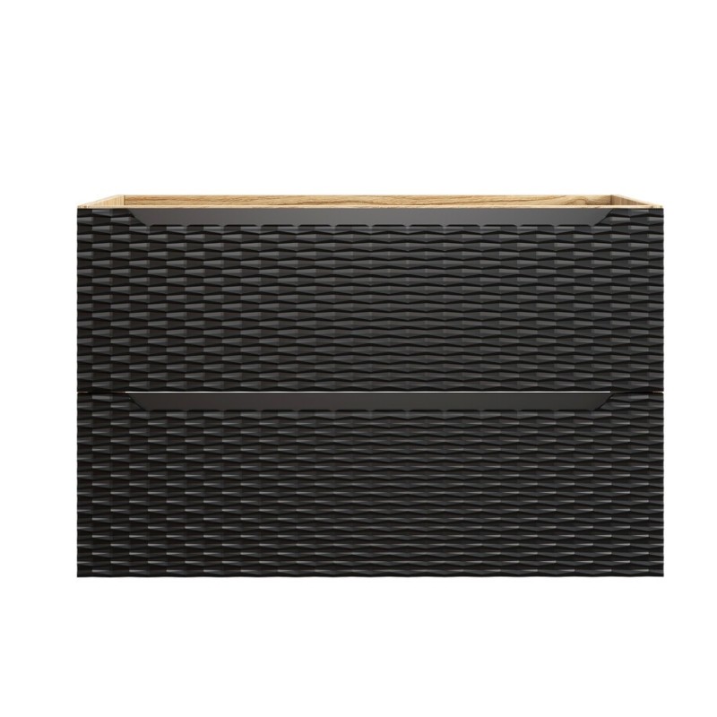 Dulap lavoar Ocean Black, MDF, PAL melaminat, negru mat/stejar uleiat, 2 sertare, L.90 cm, OCEAN BLACK 82-90-2S