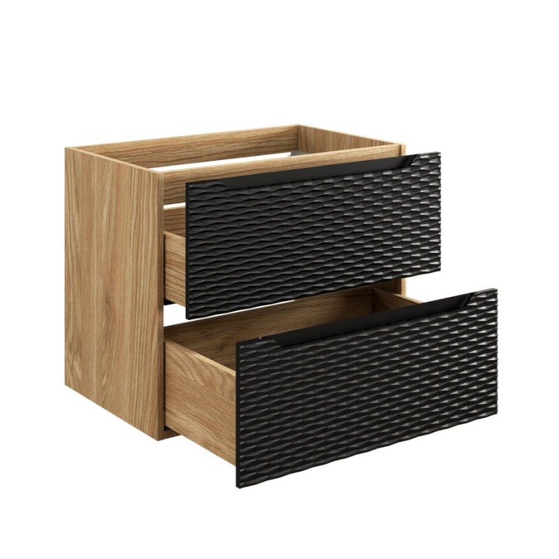 Dulap lavoar Ocean Black, MDF, PAL melaminat, negru mat/stejar uleiat, 2 sertare, L.70 cm, OCEAN BLACK 82-70-2S