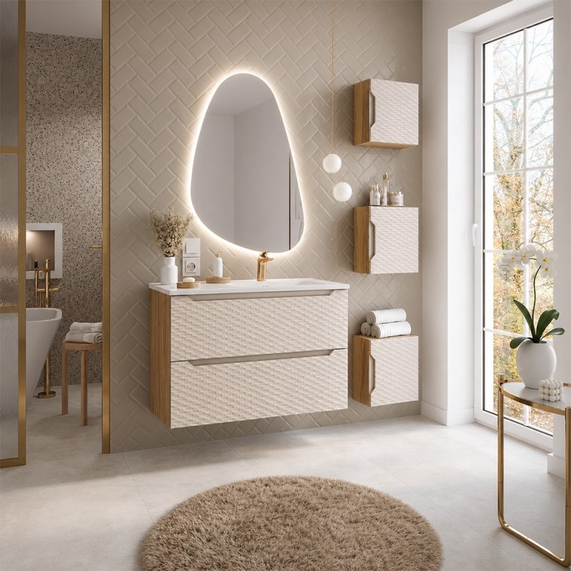 Dulap lavoar Ocean Beige, MDF, PAL melaminat, stejar/bej, 2 sertare, L.90 cm, OCEAN BEIGE 82-90-2S