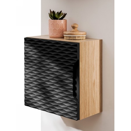 Dulap suspendat Ocean Black Qubik, MDF, PAL melaminat, negru mat/stejar uleiat, 1 usa, 35X35 cm, OCEAN BLACK 83-35-1DQ