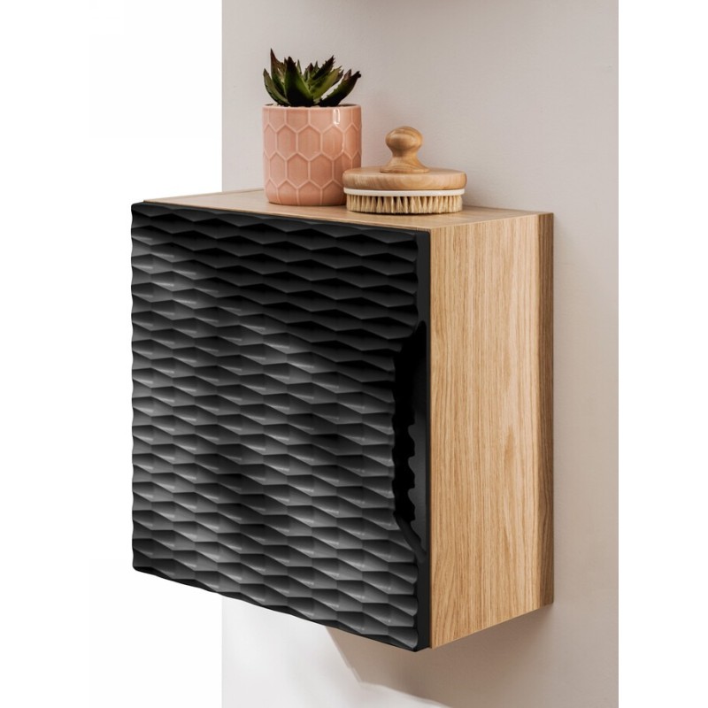 Dulap suspendat Ocean Black Qubik, MDF, PAL melaminat, negru mat/stejar uleiat, 1 usa, 35X35 cm, OCEAN BLACK 83-35-1DQ