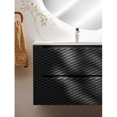 Dulap lavoar Ocean Black, MDF, PAL melaminat, negru mat/stejar uleiat, 2 sertare, L.90 cm, OCEAN BLACK 82-90-2S