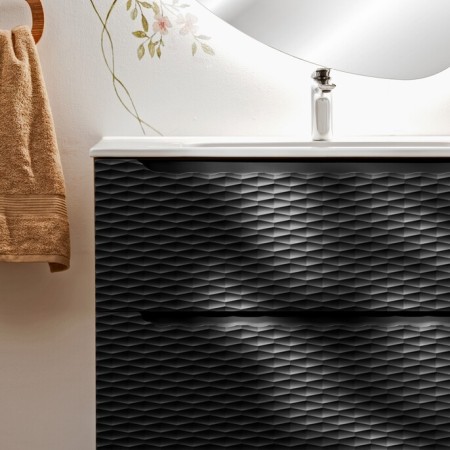 Dulap lavoar Ocean Black, MDF, PAL melaminat, negru mat/stejar uleiat, 2 sertare, L.90 cm, OCEAN BLACK 82-90-2S