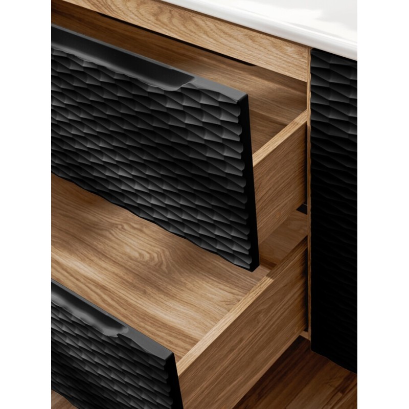 Dulap lavoar Ocean Black, MDF, PAL melaminat, negru mat/stejar uleiat, 2 sertare, L.60 cm, OCEAN BLACK 82-60-2S