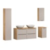 Set mobilier de baie Ocean Beige, MDF, PAL melaminat, stejar/bej, blat stejar uleiat, L.120 cm, lavoare Cloud, dulap inalt H.170 cm, SET-OCB B 120CM S UN CLOUD HC1D LC UC