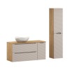 Set mobilier de baie Ocean Beige, MDF, PAL melaminat, stejar/bej, blat stejar uleiat, L.120 cm, lavoar Cloud, dulap inalt H.170 cm, SET-OCB B 120CM S UN CLOUD HC2D