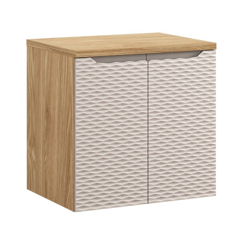 Set mobilier de baie Ocean Beige, MDF, PAL melaminat, stejar/bej, blat stejar uleiat, L.60 cm, SET-OCB B 60CM D
