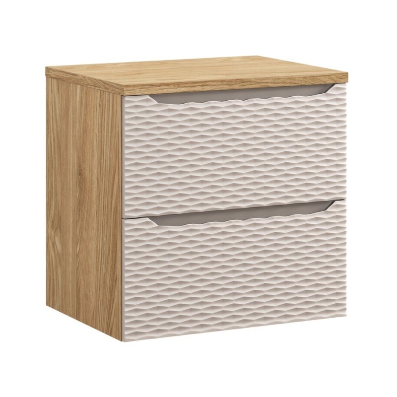 Set mobilier de baie Ocean Beige, MDF, PAL melaminat, stejar/bej, blat stejar uleiat, L.60 cm, SET-OCB B 60CM S
