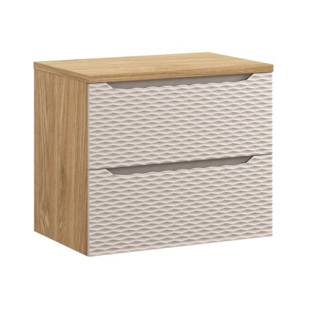 Set mobilier de baie Ocean Beige, MDF, PAL melaminat, stejar/bej, blat stejar uleiat, L.70 cm, SET-OCB B 70CM S