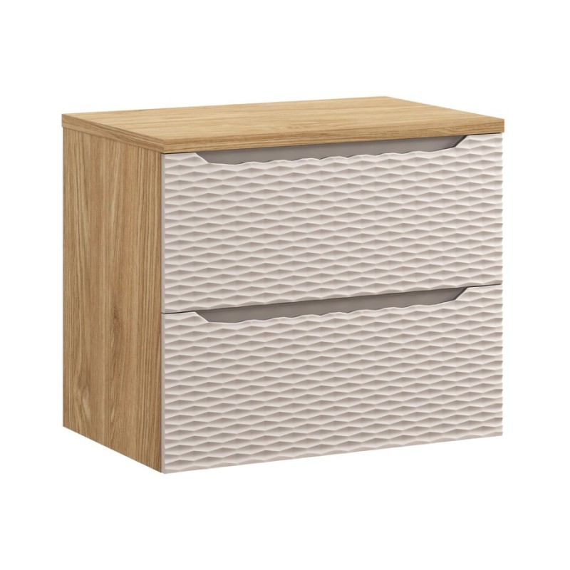 Set mobilier de baie Ocean Beige, MDF, PAL melaminat, stejar/bej, blat stejar uleiat, L.70 cm, SET-OCB B 70CM S