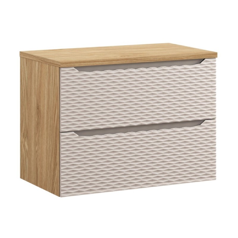 Set mobilier de baie Ocean Beige, MDF, PAL melaminat, stejar/bej, blat stejar uleiat, L.80 cm, SET-OCB B 80CM S