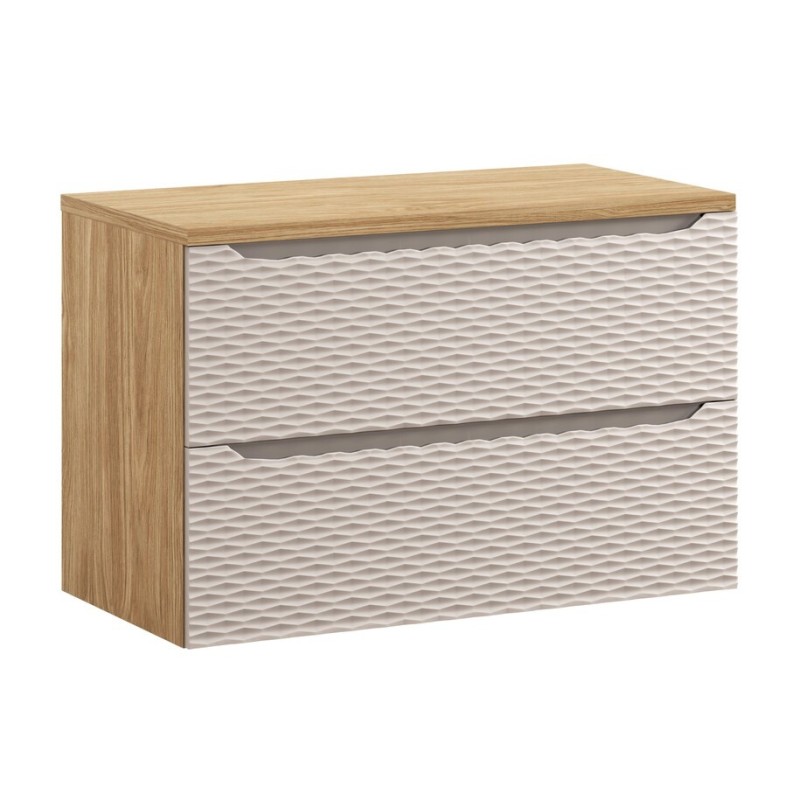 Set mobilier de baie Ocean Beige, MDF, PAL melaminat, stejar/bej, blat stejar uleiat, L.90 cm, SET-OCB B 90CM S