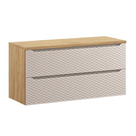 Set mobilier de baie Ocean Beige, MDF, PAL melaminat, stejar/bej, blat stejar uleiat, L.120 cm, SET-OCB B 120CM S