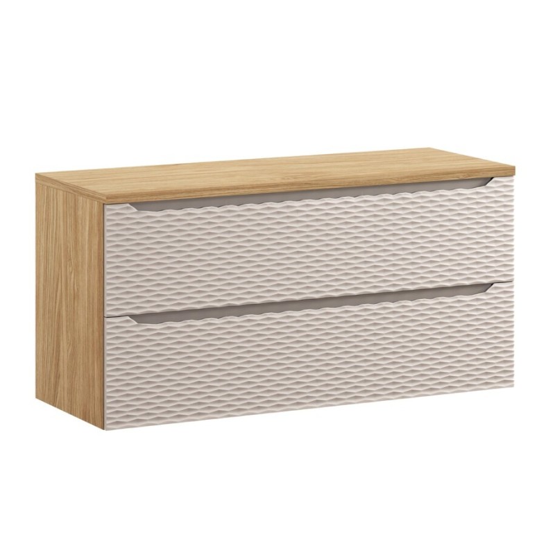 Set mobilier de baie Ocean Beige, MDF, PAL melaminat, stejar/bej, blat stejar uleiat, L.120 cm, SET-OCB B 120CM S