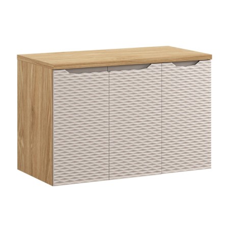Set mobilier de baie Ocean Beige, MDF, PAL melaminat, stejar/bej, blat stejar uleiat, L.90 cm, SET-OCB B 90CM D