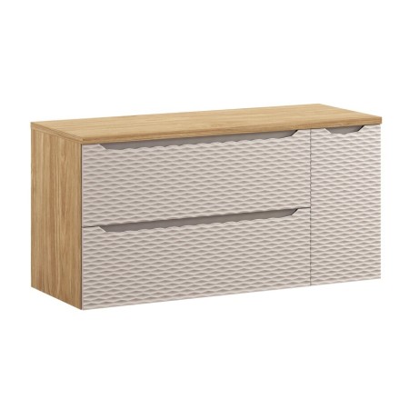 Set mobilier de baie Ocean Beige, MDF, PAL melaminat, stejar/bej, blat stejar uleiat, L.120 cm, SET-OCB B 120CM S LC