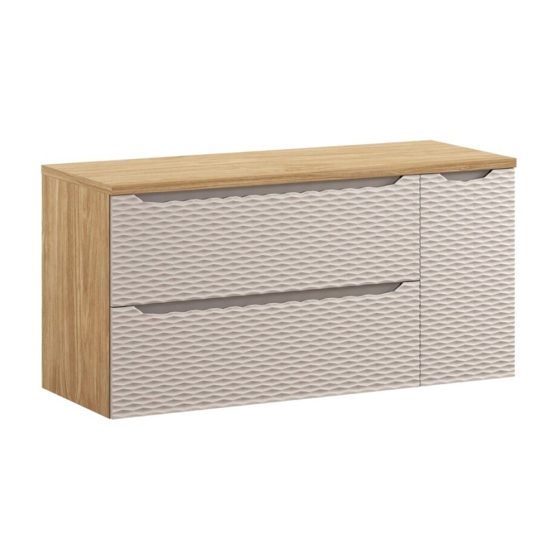 Set mobilier de baie Ocean Beige, MDF, PAL melaminat, stejar/bej, blat stejar uleiat, L.120 cm, SET-OCB B 120CM S LC