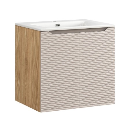 Set mobilier de baie Ocean Beige, MDF, PAL melaminat, stejar/bej, lavoar Sky, L.60 cm, SET-OCB 60CM D SKY