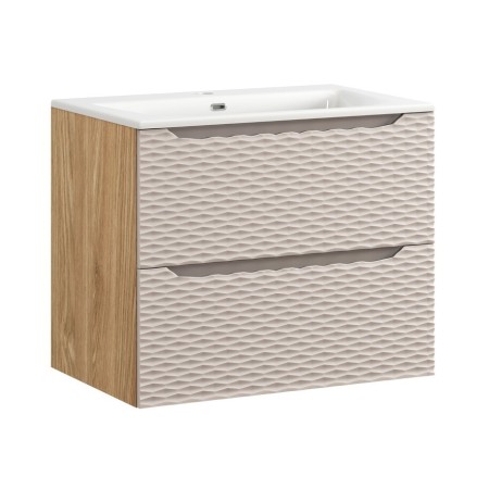 Set mobilier de baie Ocean Beige, MDF, PAL melaminat, stejar/bej, lavoar Sky, L.70 cm, SET-OCB 70CM S SKY