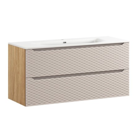 Set mobilier de baie Ocean Beige, MDF, PAL melaminat, stejar/bej, lavoar Sky, L.120 cm, SET-OCB 120CM S SKY