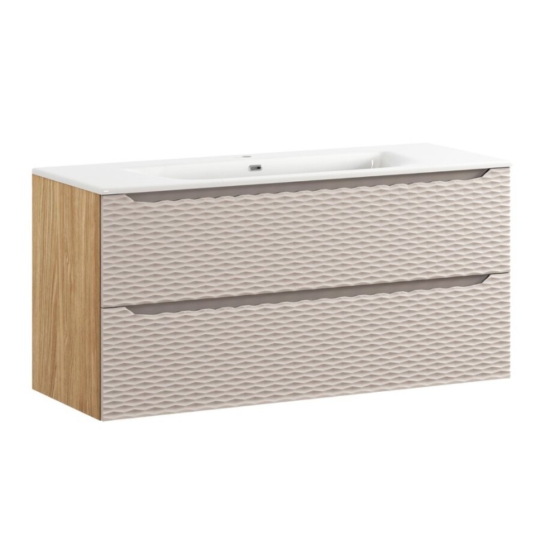 Set mobilier de baie Ocean Beige, MDF, PAL melaminat, stejar/bej, lavoar Sky, L.120 cm, SET-OCB 120CM S SKY