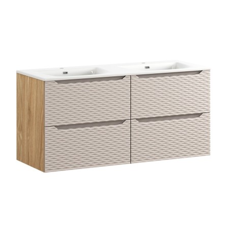 Set mobilier de baie Ocean Beige, MDF, PAL melaminat, stejar/bej, lavoar Sky, L.120 cm, SET-OCB 120CM (2X60) S SKY
