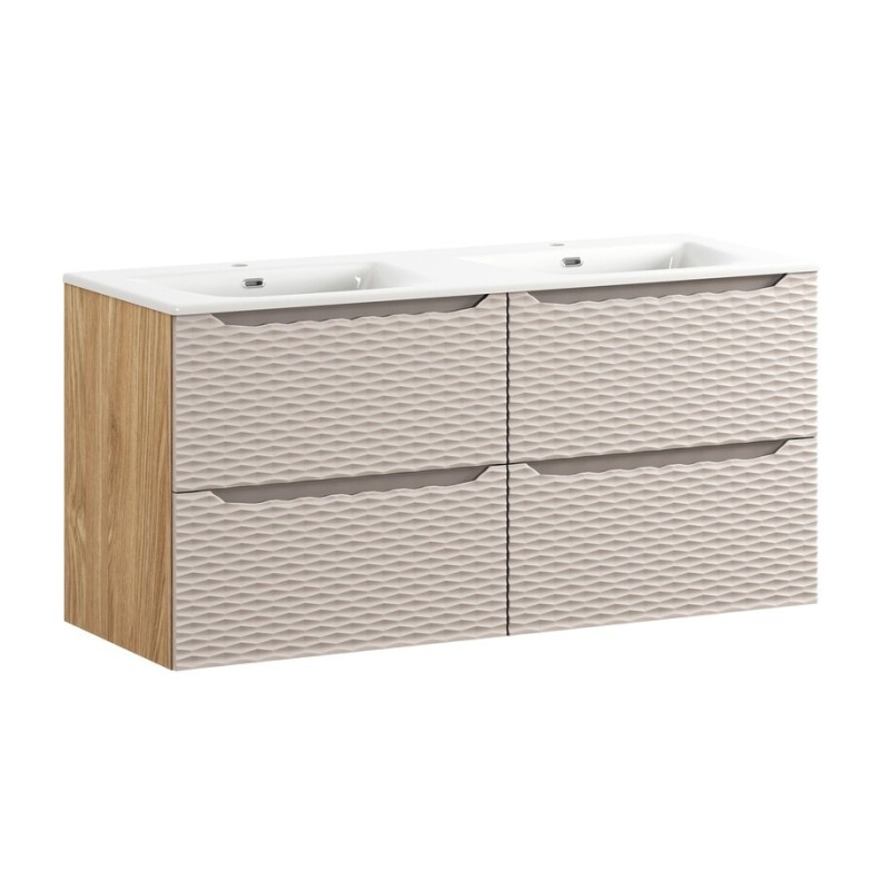 Set mobilier de baie Ocean Beige, MDF, PAL melaminat, stejar/bej, lavoar Sky, L.120 cm, SET-OCB 120CM (2X60) S SKY