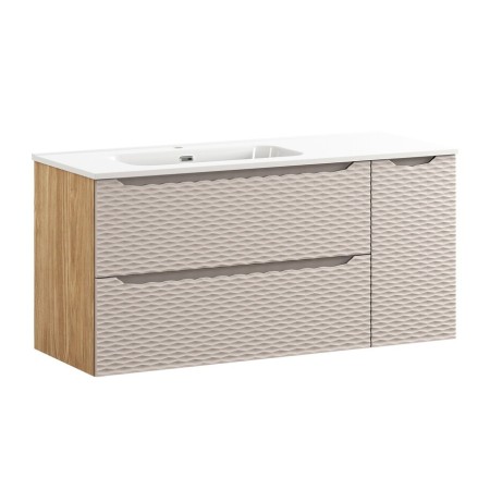 Set mobilier de baie Ocean Beige, MDF, PAL melaminat, stejar/bej, lavoar Go, L.120 cm, SET-OCB 120CM S GO 2 L