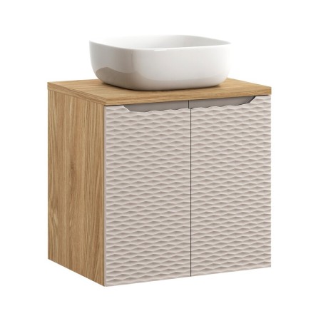 Set mobilier de baie Ocean Beige, MDF, PAL melaminat, stejar/bej, blat stejar uleiat, L.60 cm, lavoar Smile, SET-OCB B 60CM D UN SMILE 40