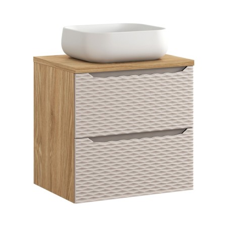 Set mobilier de baie Ocean Beige, MDF, PAL melaminat, stejar/bej, blat stejar uleiat, L.60 cm, lavoar Nika, SET-OCB B 60CM S UN NIKA WH
