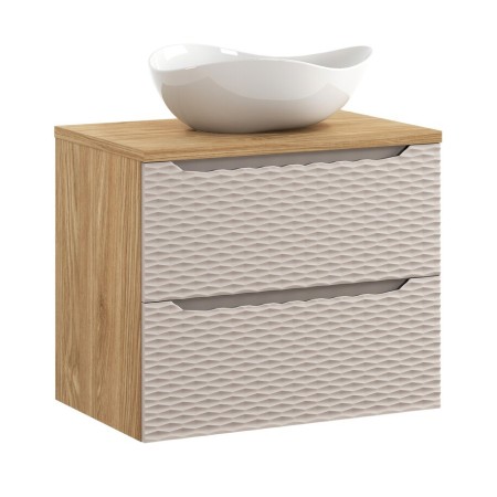 Set mobilier de baie Ocean Beige, MDF, PAL melaminat, stejar/bej, blat stejar uleiat, L.70 cm, lavoar Cloud, SET-OCB B 70CM S UN CLOUD
