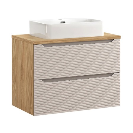 Set mobilier de baie Ocean Beige, MDF, PAL melaminat, stejar/bej, blat stejar uleiat, L.80 cm, lavoar Trust, SET-OCB B 80CM S UN TRUST WH