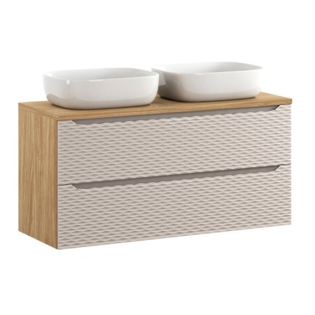 Set mobilier de baie Ocean Beige, MDF, PAL melaminat, stejar/bej, blat stejar uleiat, L.120 cm, lavoare Smile, SET-OCB B 120CM S UN SMILE 50