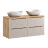 Set mobilier de baie Ocean Beige, MDF, PAL melaminat, stejar/bej, blat stejar uleiat, L.120 cm, lavoare Cloud, SET-OCB B 120CM (2X60) S UN CLOUD