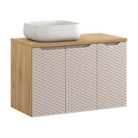 Set mobilier de baie Ocean Beige, MDF, PAL melaminat, stejar/bej, blat stejar uleiat, L.90 cm, lavoar Nika, SET-OCB B 90CM D UN NIKA WH