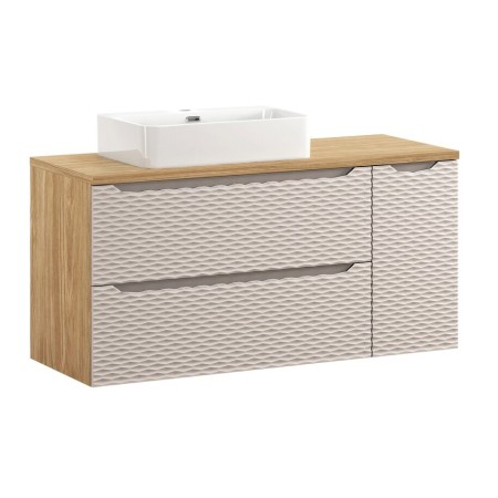 Set mobilier de baie Ocean Beige, MDF, PAL melaminat, stejar/bej, blat stejar uleiat, L.120 cm, lavoar Trust, SET-OCB B 120CM S UN TRUST WH LC