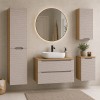 Set mobilier de baie Ocean Beige, MDF, PAL melaminat, stejar/bej, blat stejar uleiat, L.90 cm, lavoar Nika, dulap inalt H.170 cm, SET-OCB B 90CM S UN NIKA WH HC2D