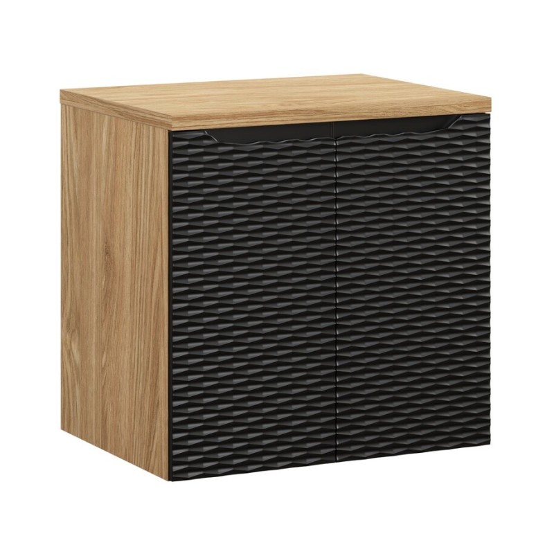 Set mobilier de baie Ocean Black, MDF, PAL melaminat, negru mat/stejar uleiat, blat stejar uleiat, L.60 cm, SET-OCBL B 60CM D