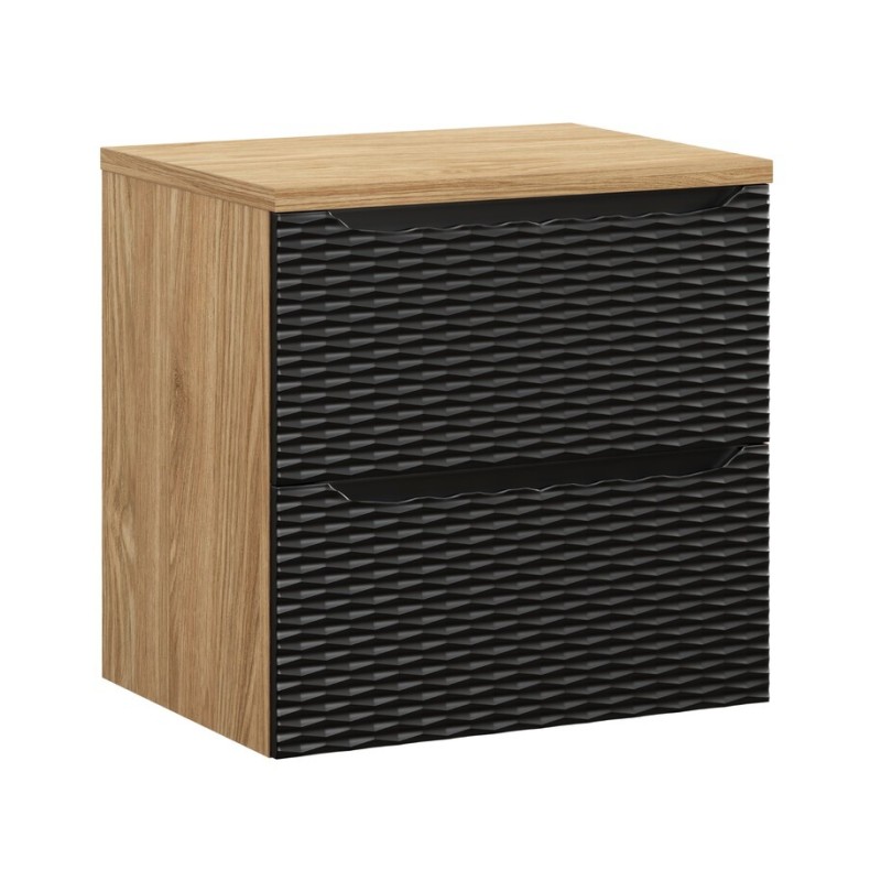 Set mobilier de baie Ocean Black, MDF, PAL melaminat, negru mat/stejar uleiat, blat stejar uleiat, L.60 cm, SET-OCBL B 60CM S
