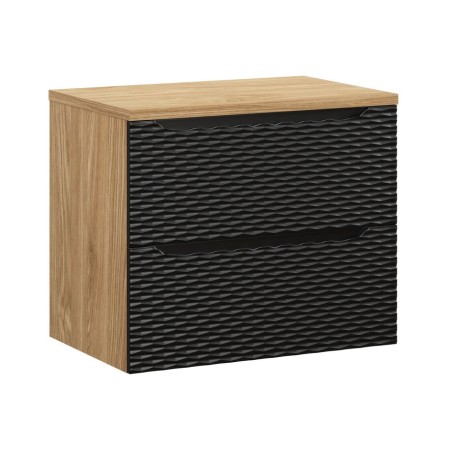 Set mobilier de baie Ocean Black, MDF, PAL melaminat, negru mat/stejar uleiat, blat stejar uleiat, L.70 cm, SET-OCBL B 70CM S