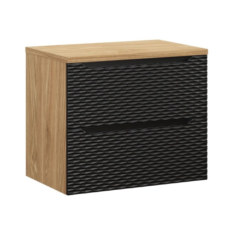 Set mobilier de baie Ocean Black, MDF, PAL melaminat, negru mat/stejar uleiat, blat stejar uleiat, L.70 cm, SET-OCBL B 70CM S