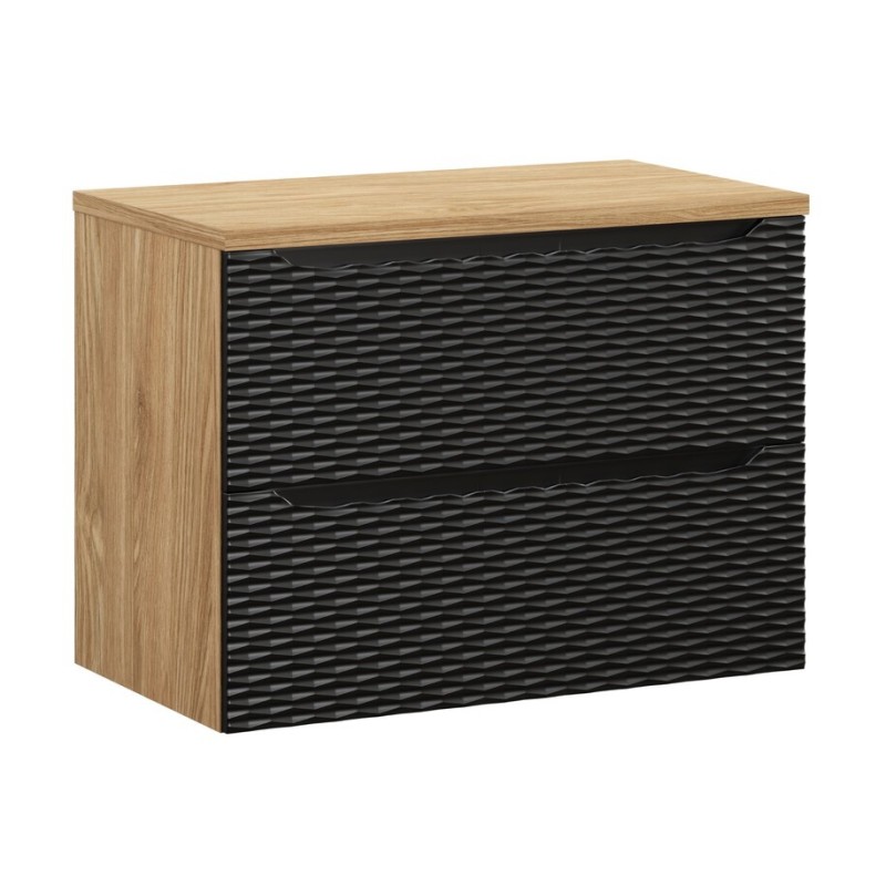 Set mobilier de baie Ocean Black, MDF, PAL melaminat, negru mat/stejar uleiat, blat stejar uleiat, L.80 cm, SET-OCBL B 80CM S