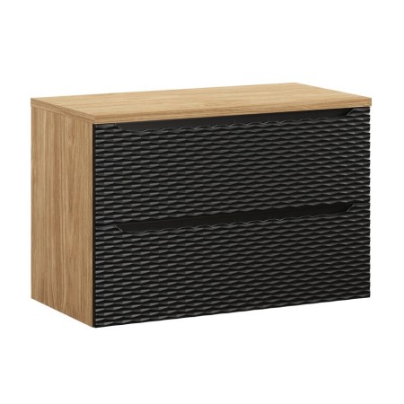 Set mobilier de baie Ocean Black, MDF, PAL melaminat, negru mat/stejar uleiat, blat stejar uleiat, L.90 cm, SET-OCBL B 90CM S