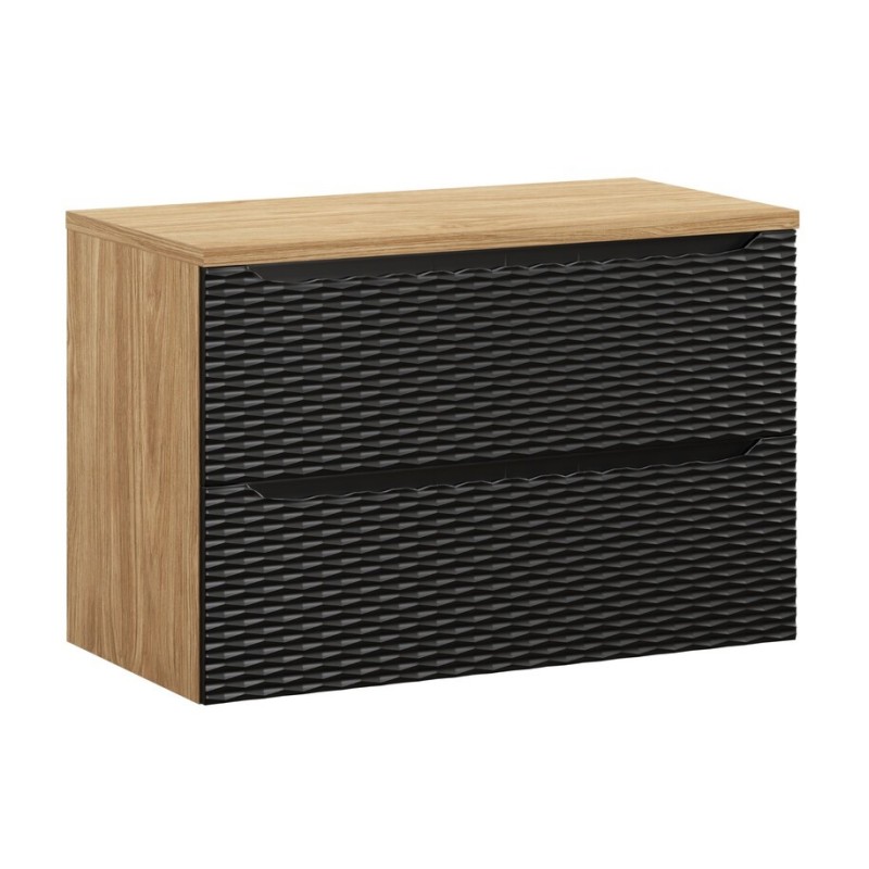 Set mobilier de baie Ocean Black, MDF, PAL melaminat, negru mat/stejar uleiat, blat stejar uleiat, L.90 cm, SET-OCBL B 90CM S