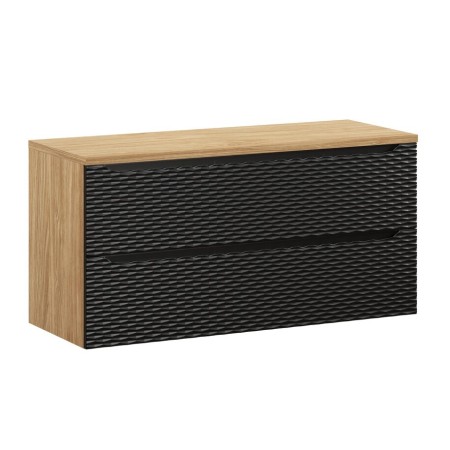 Set mobilier de baie Ocean Black, MDF, PAL melaminat, negru mat/stejar uleiat, blat stejar uleiat, L.120 cm, SET-OCBL B 120CM S